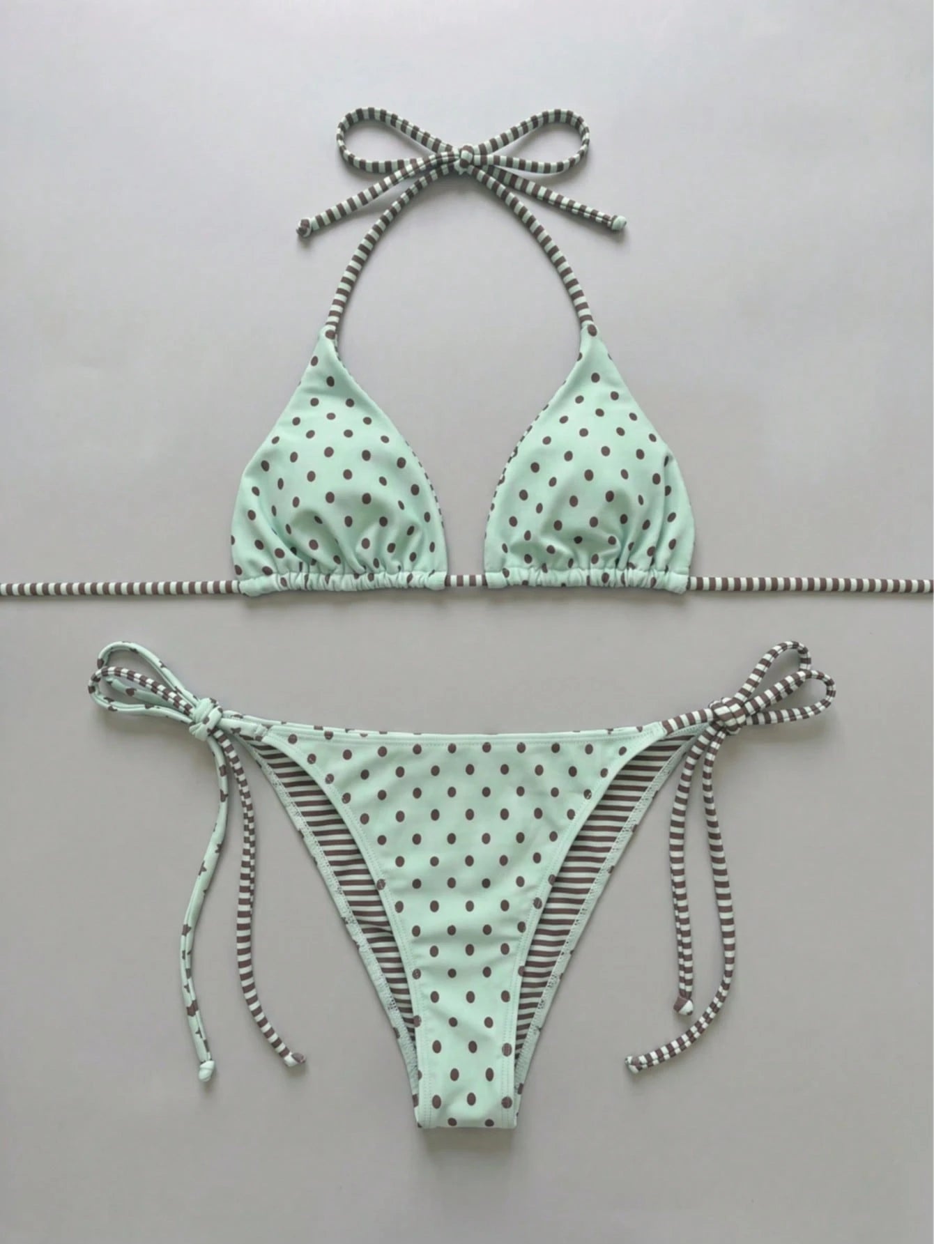 AUGUST VACATION Women's Cute Mint Green Polka Dot Print Sexy Bikini