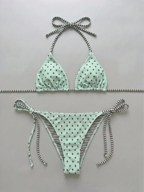 AUGUST VACATION Women's Cute Mint Green Polka Dot Print Sexy Bikini