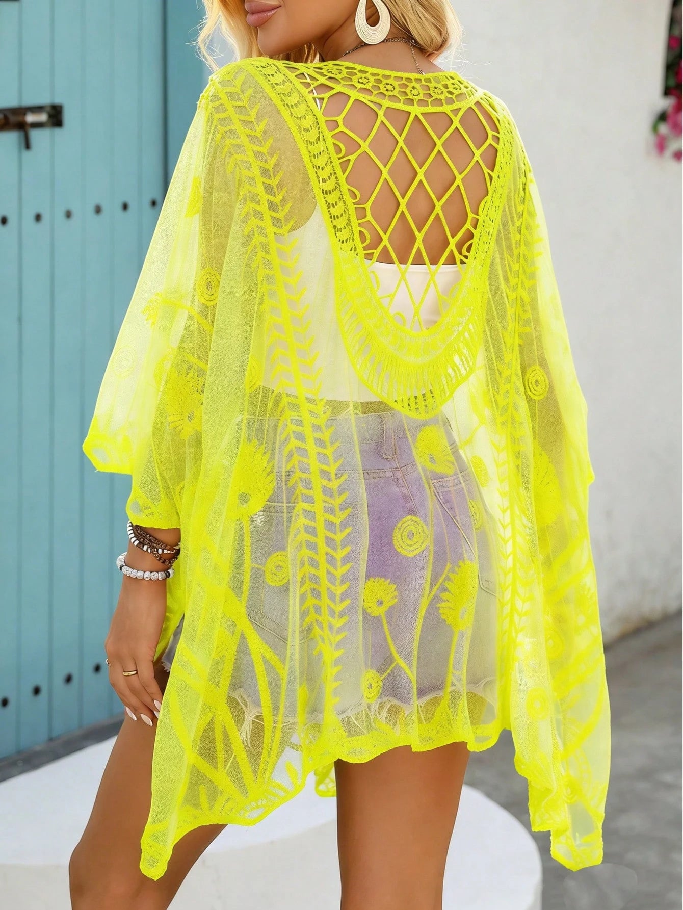 1pc Patchwork Diamond Grid Striped Bohemian Casual Elegant Knit
