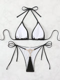 Swim Basics Women's Summer Beach Halter Tie Sexy Bikini And Triangle Briefs Swimwear Set