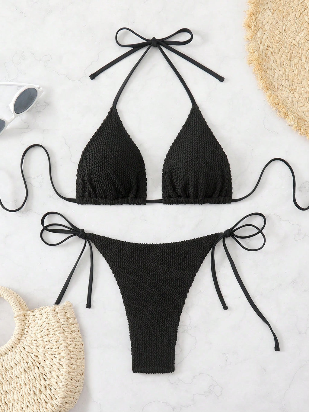 Swim Basics Women's Summer Beach Halter Tie Sexy Bikini And Triangle Briefs Swim