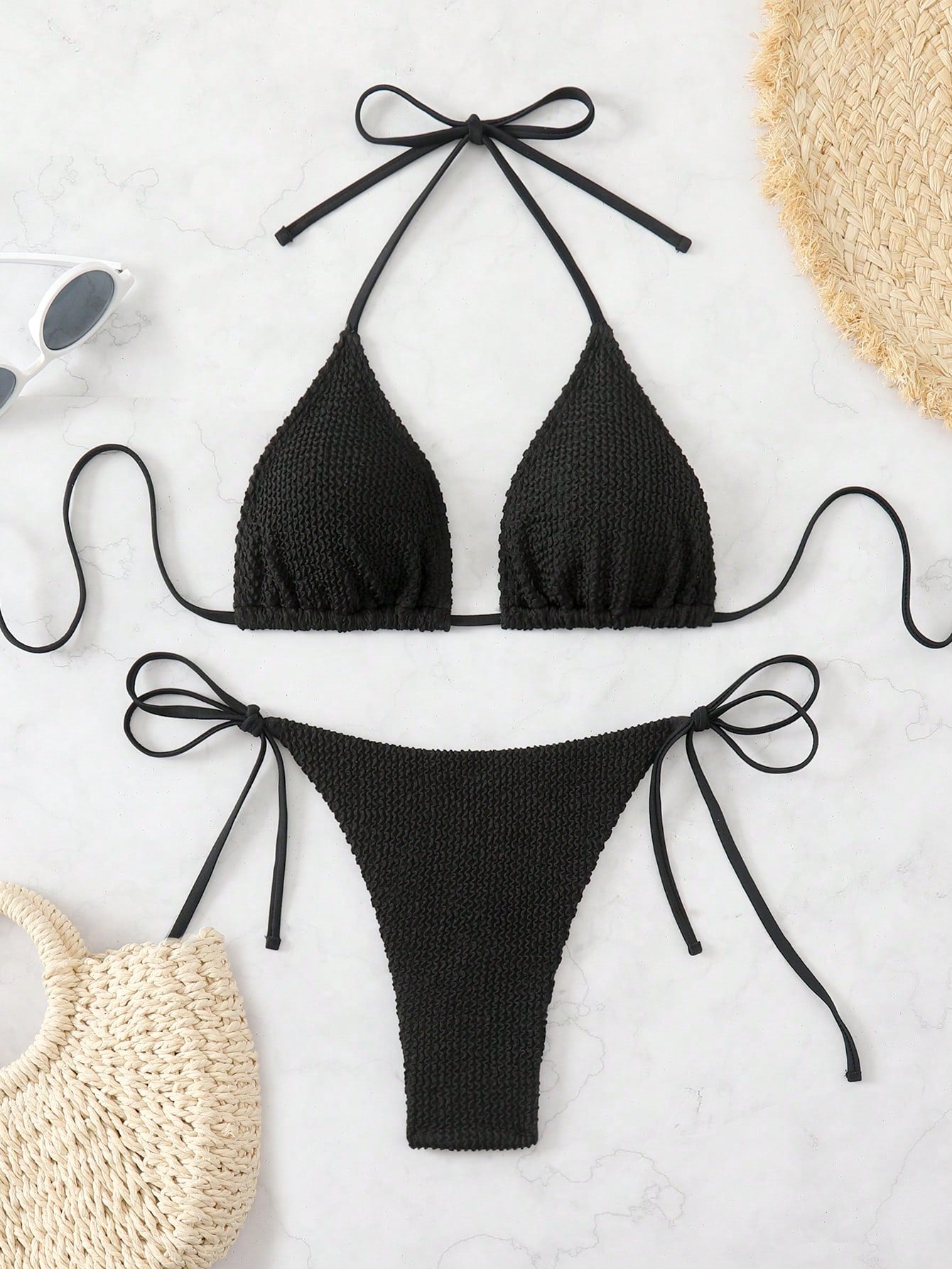 Swim Basics Women's Summer Beach Halter Tie Sexy Bikini And Triangle Briefs Swim