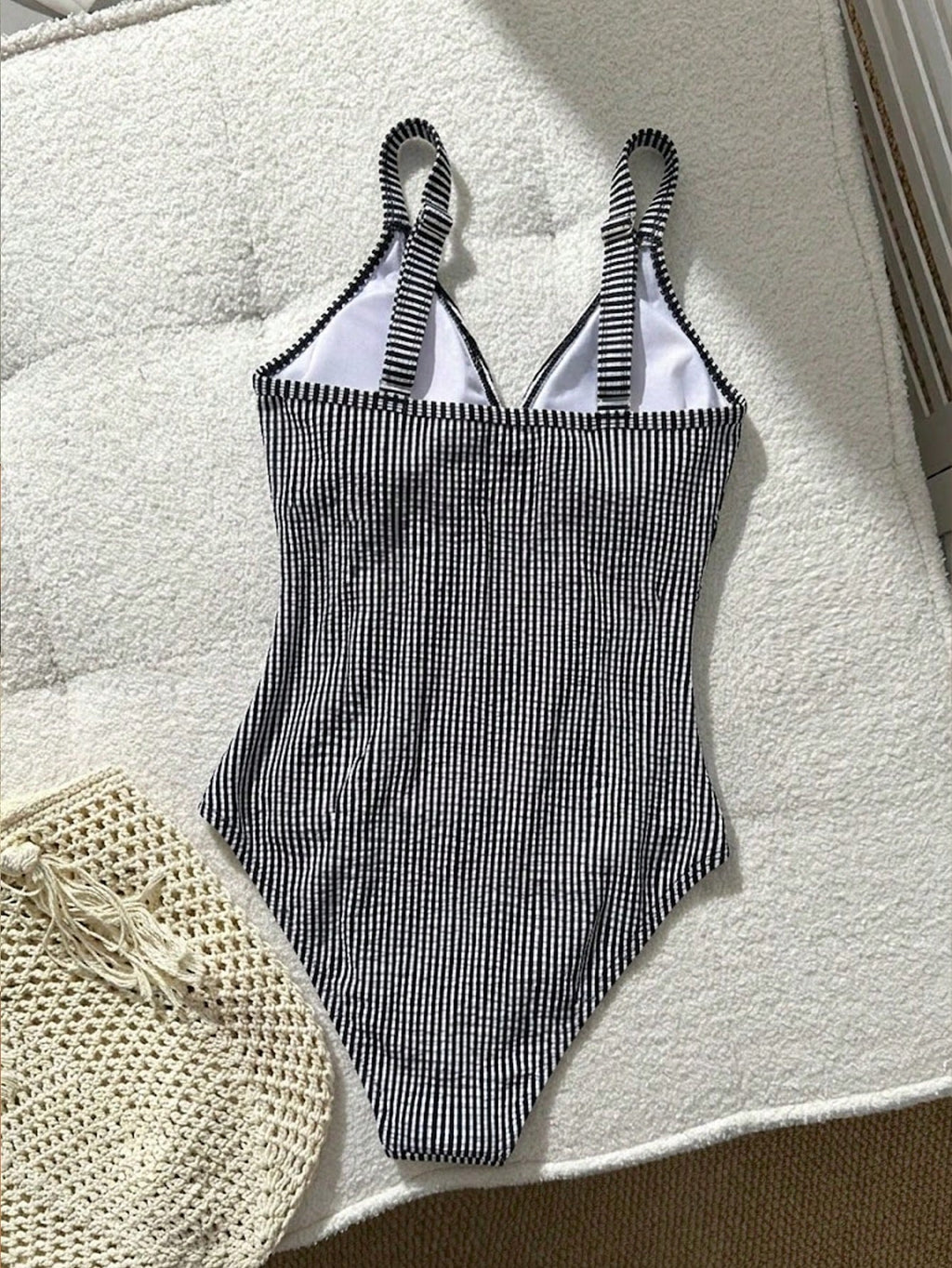Swim Lushoire 1pc Striped Special Fabric Crisscross Front One-Piece Swimsuit Summer - image 19