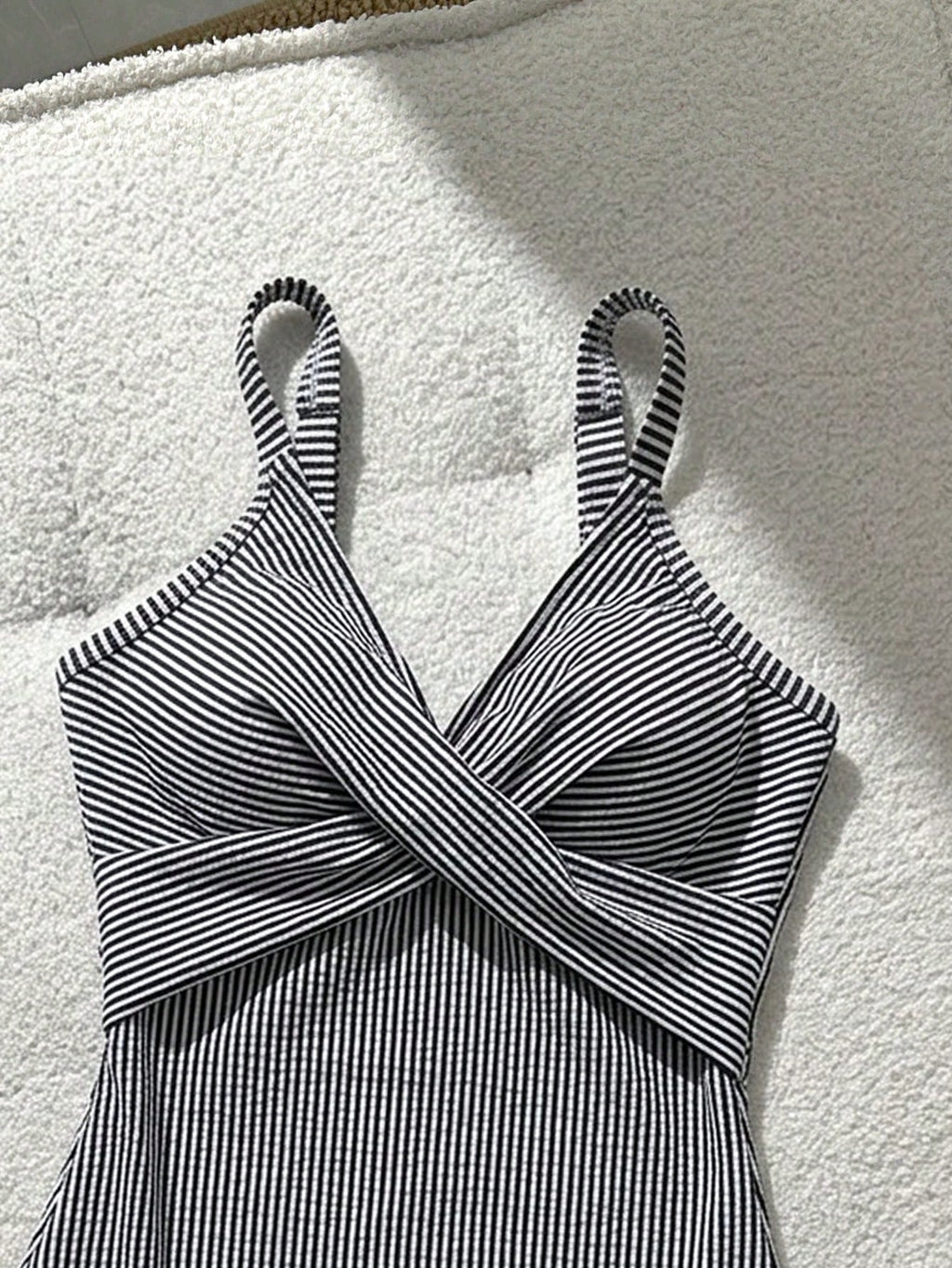 Swim Lushoire 1pc Striped Special Fabric Crisscross Front One-Piece Swimsuit Summer - image 20