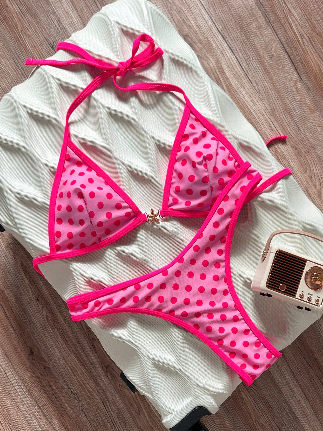 Swim Vcay Spring/Summer Solid Color Triangle Wireless Halter Backless