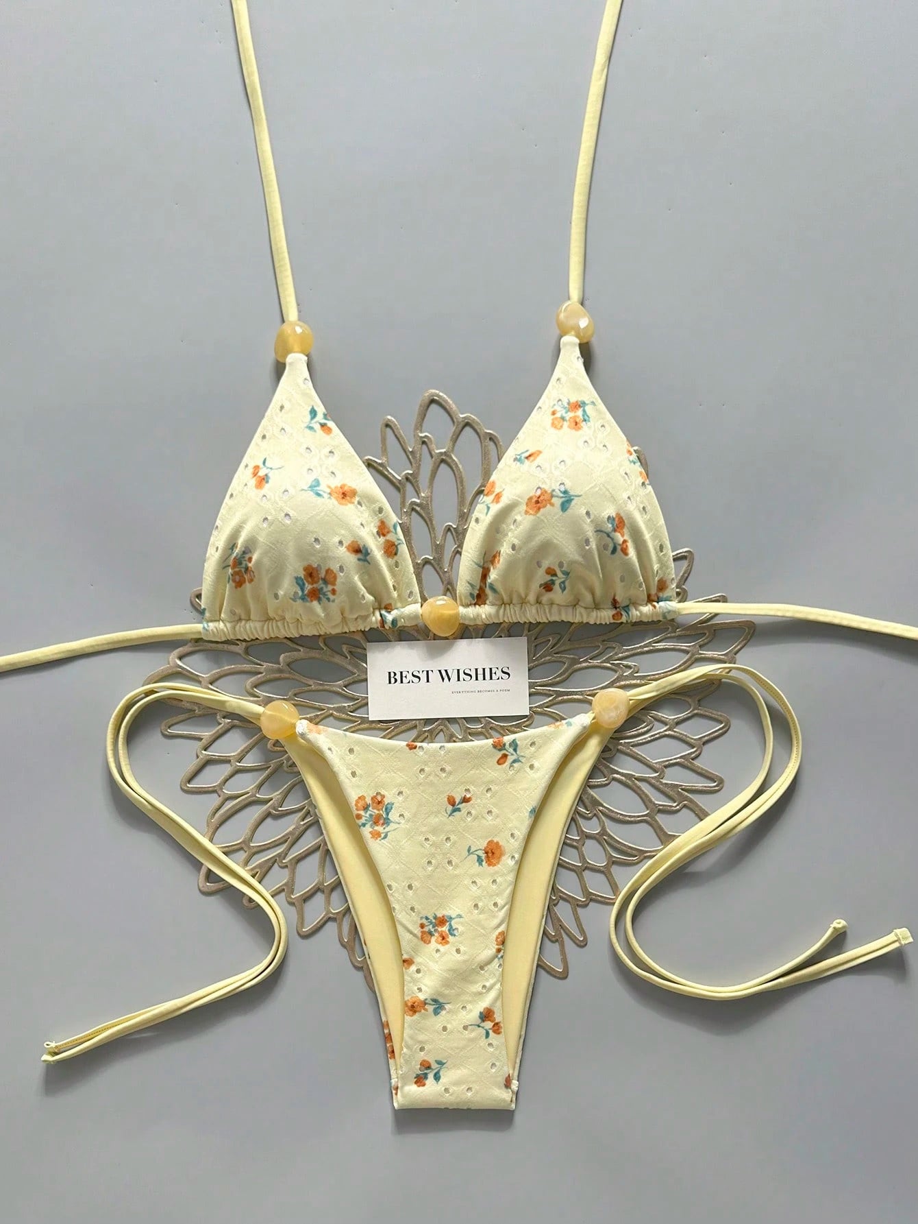 Swim Mod 2026 Spring/Summer Metallic Spaghetti Strap Halter Tie Side