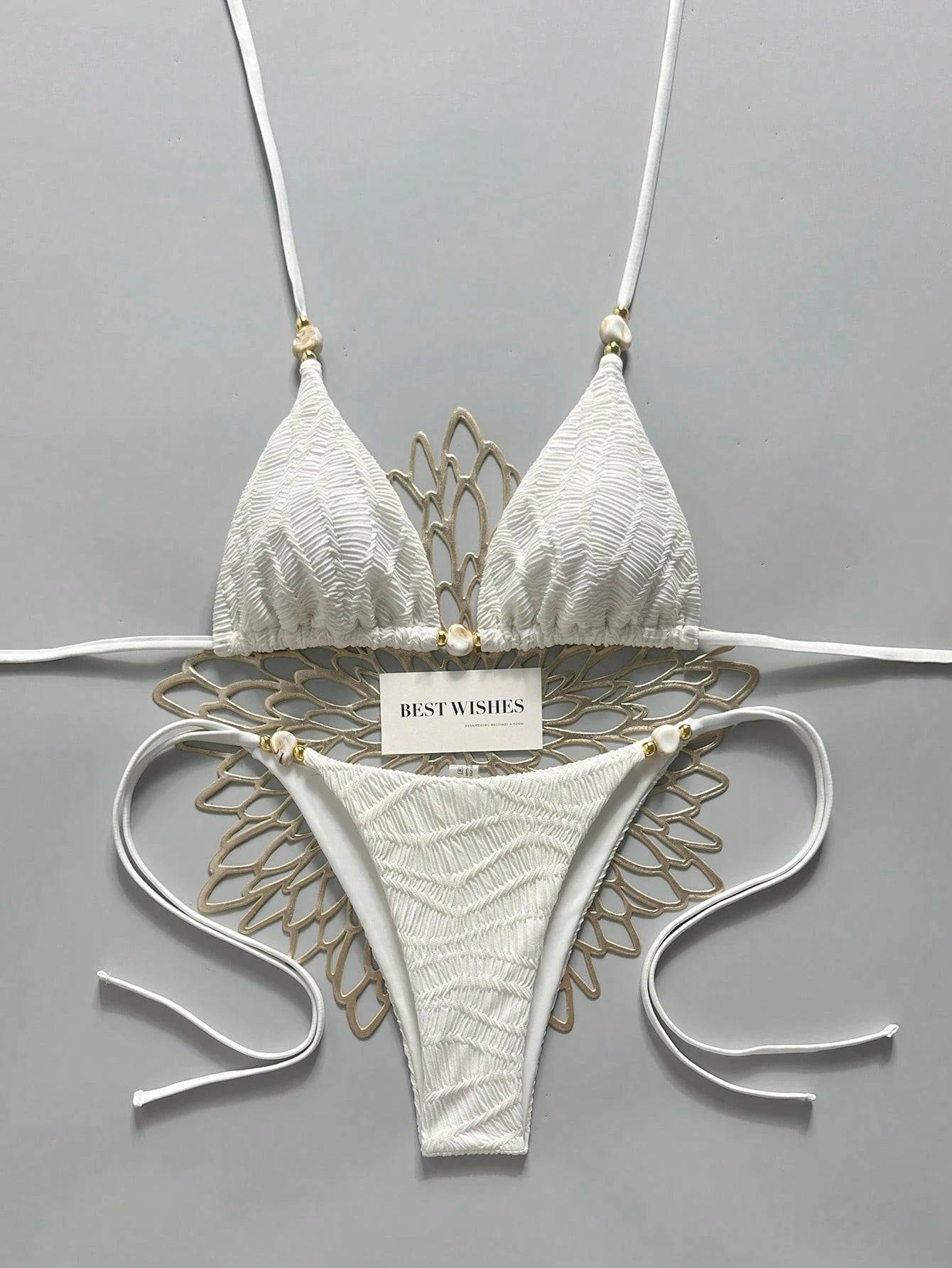 Swim Mod 2026 Spring/Summer Metallic Spaghetti Strap Halter Tie Side