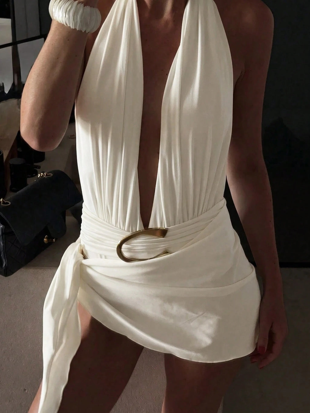 2026 Spring/Summer New Women's Milk White Spaghetti Strap Deep V-Neck