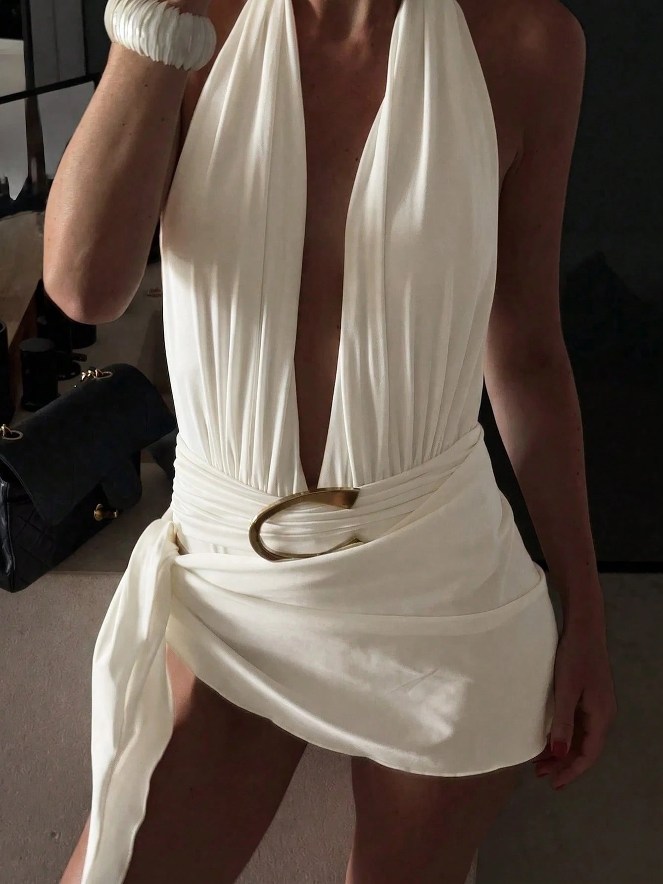 2026 Spring/Summer New Women's Milk White Spaghetti Strap Deep V-Neck