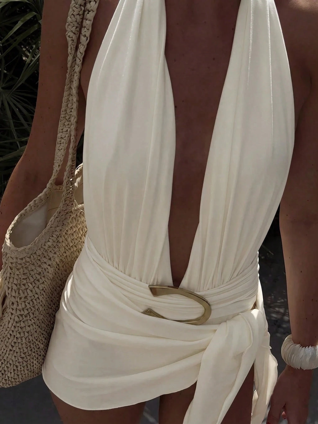 2026 Spring/Summer New Women's Milk White Spaghetti Strap Deep V-Neck