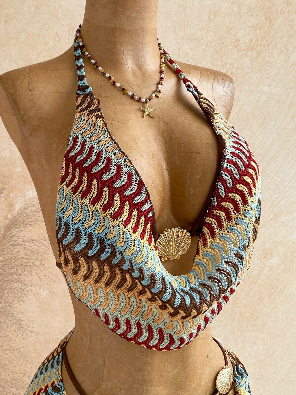 Soleia Women's Summer Beach Patchwork Halter Tie Tankini Top And