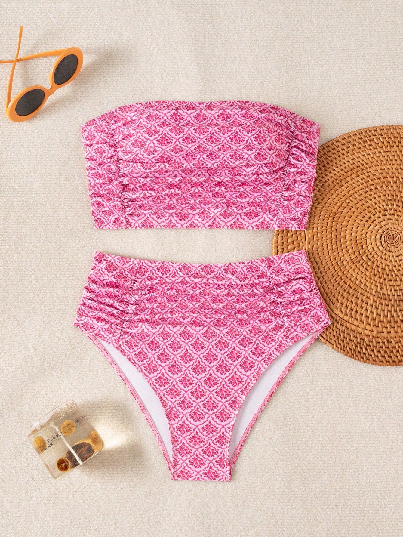 Swim Chiccia Women's Solid Color Bandeau Ruched Bikini Set