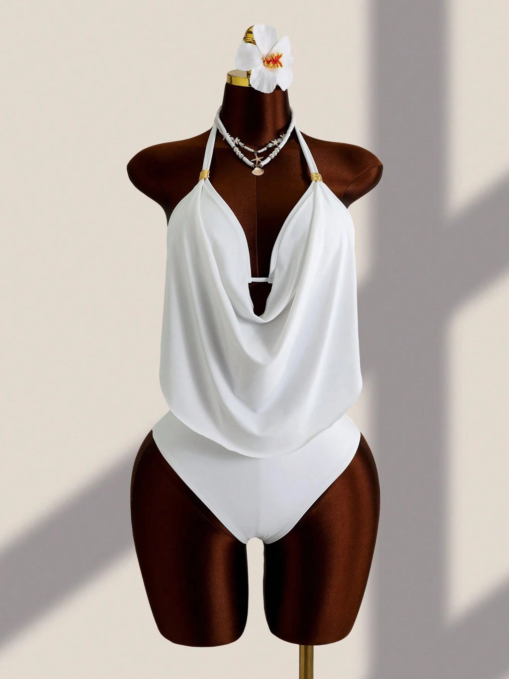 Swim Lushoire Summer Beach Draped Halter Tankini Black Swimsuit - image 17