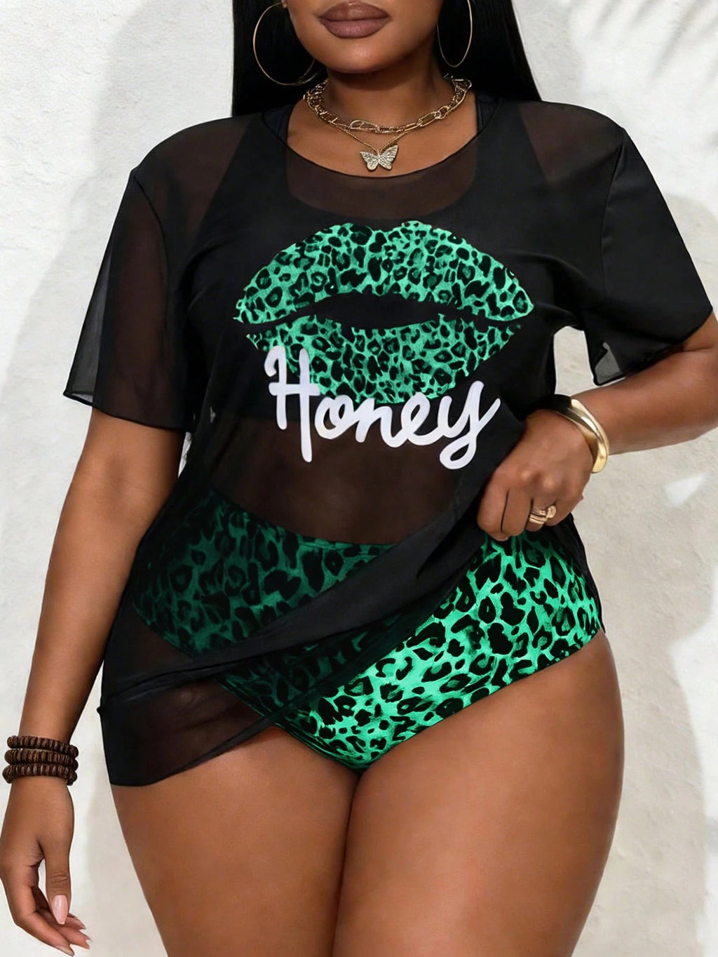 Slaydiva Plus Size Women 3pcs Set White Print Hoodie Top Camisole Bikini Swimwear Set Beach Summer Sexy