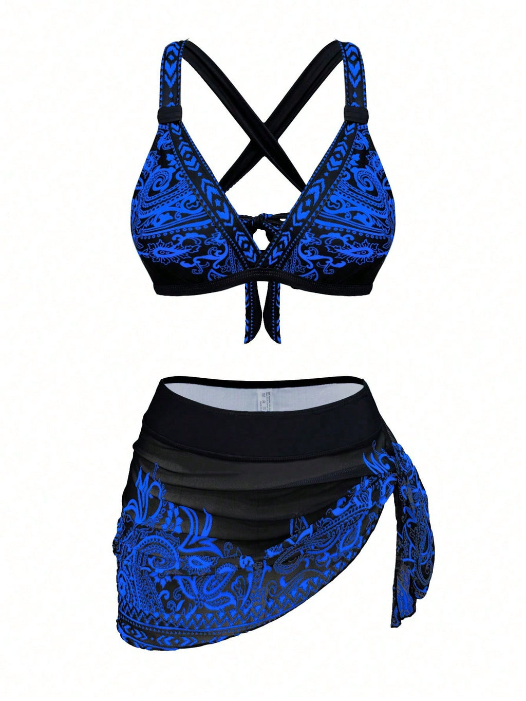 1 Set Women's 3-Piece Bikini Swimwear With Skirt, Sheer Wrap Skirt,