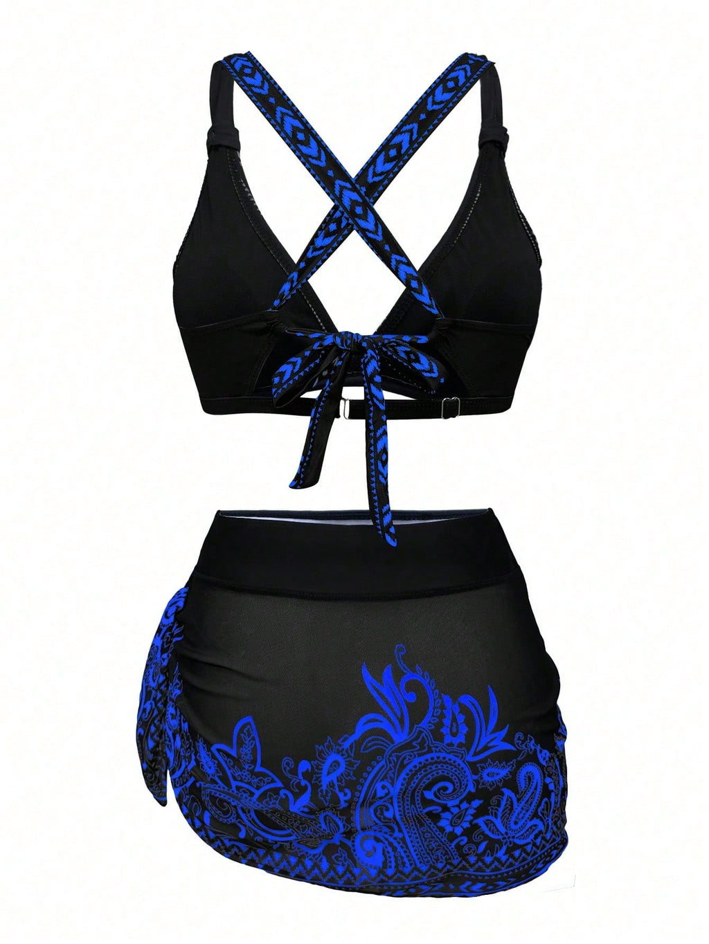 1 Set Women's 3-Piece Bikini Swimwear With Skirt, Sheer Wrap Skirt,