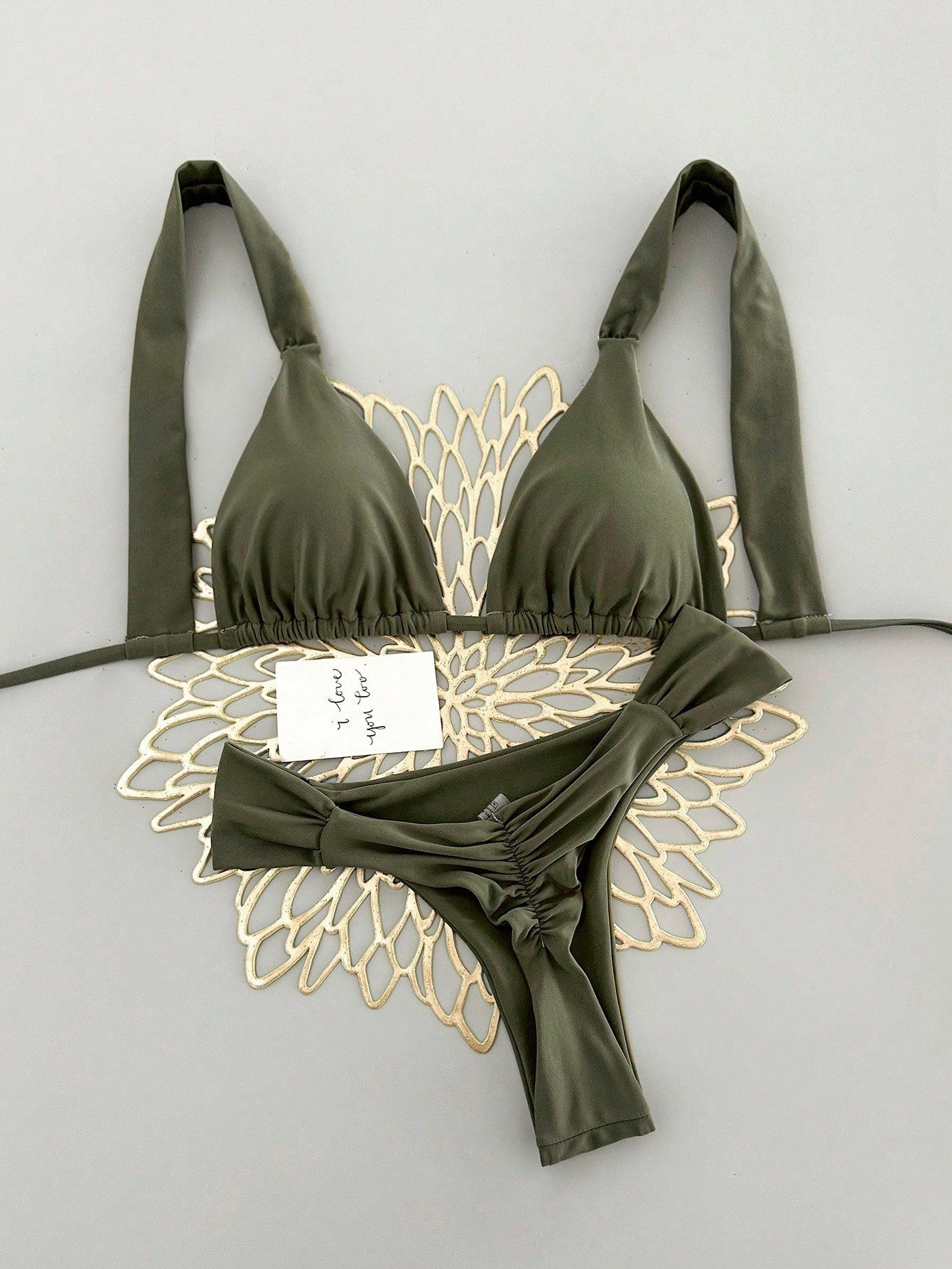 Swim Vcay Women's Sexy Beach Vacation Solid Color Fashion Halter Tie + Back Tie Bikini Top, Sexy Ruched Back - image 7