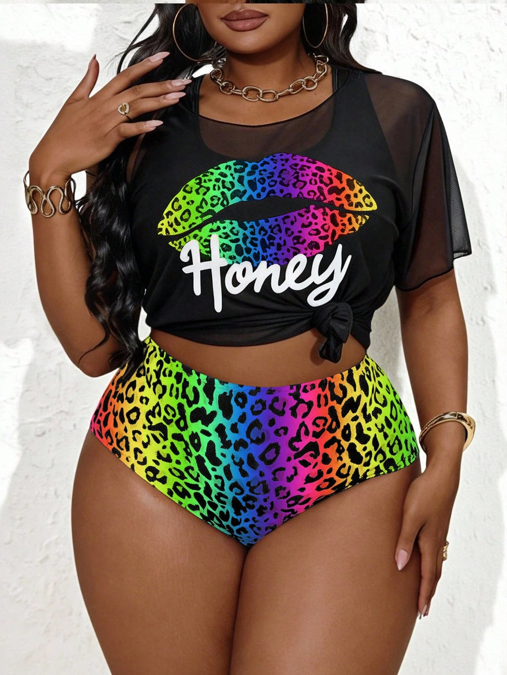 Slaydiva Plus Size Women 3pcs Set White Print Hoodie Top Camisole Bikini Swimwear Set Beach Summer Sexy - image 15