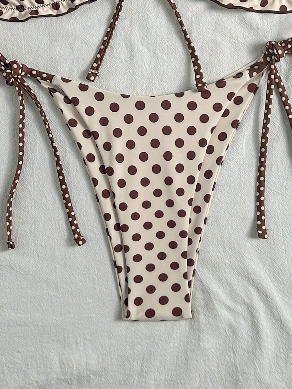Swim Mod New Polka Dot Print Ruffled Halter Bikini Set, Sexy Cute