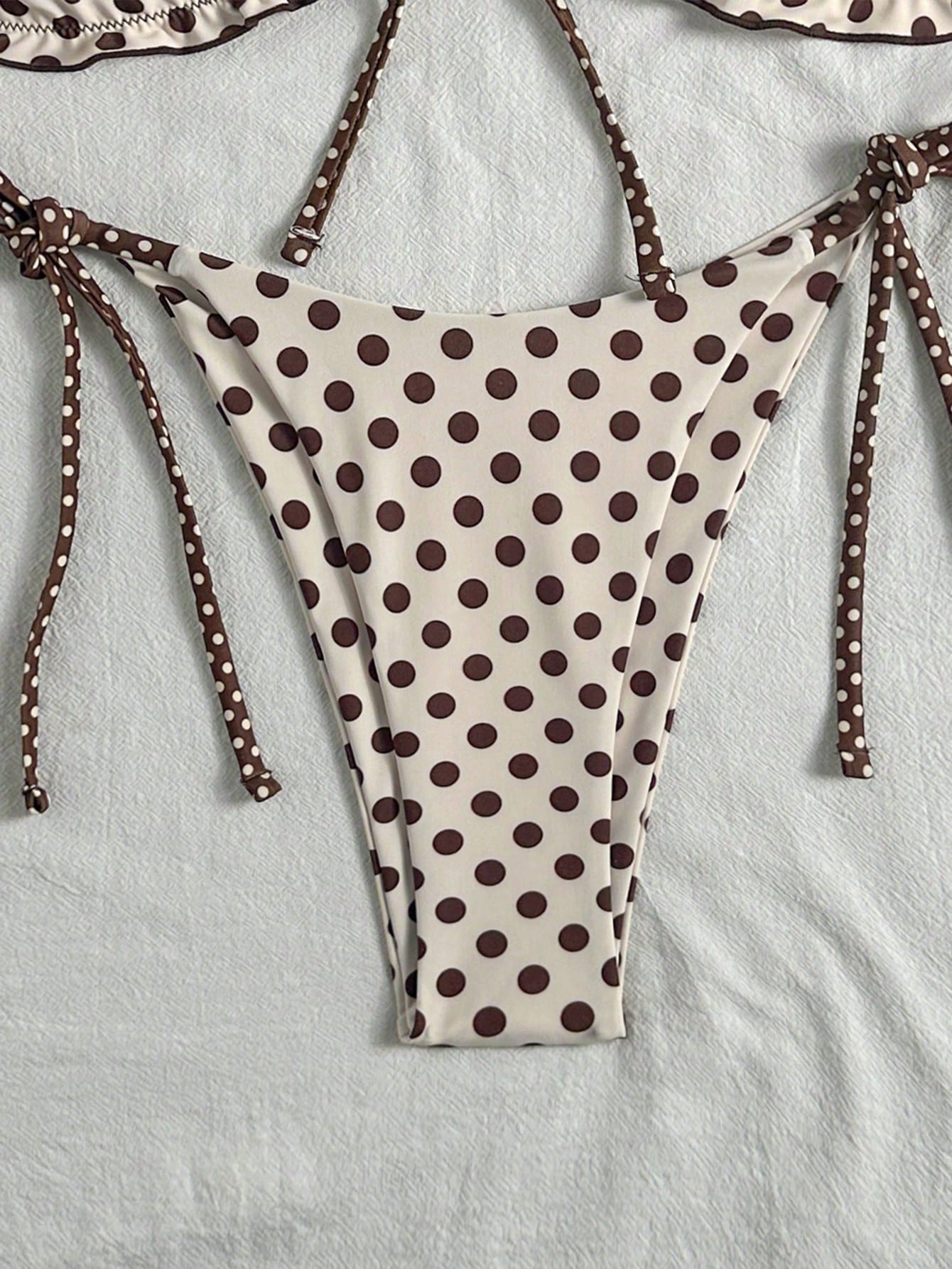 Swim Mod New Polka Dot Print Ruffled Halter Bikini Set, Sexy Cute