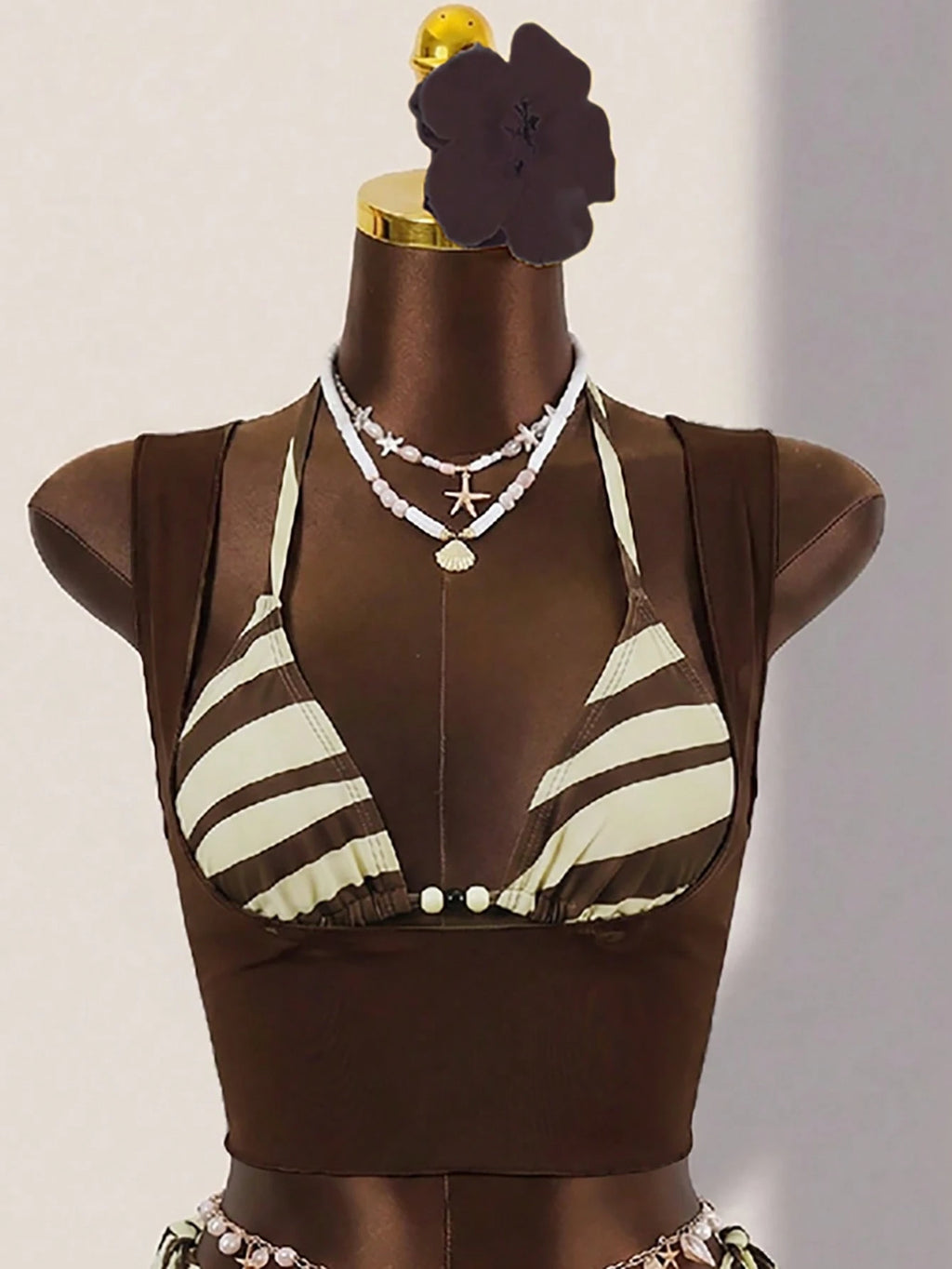 Swim Vcay Women's Summer Beach Holiday Beaded Decor Halter Tie Sexy