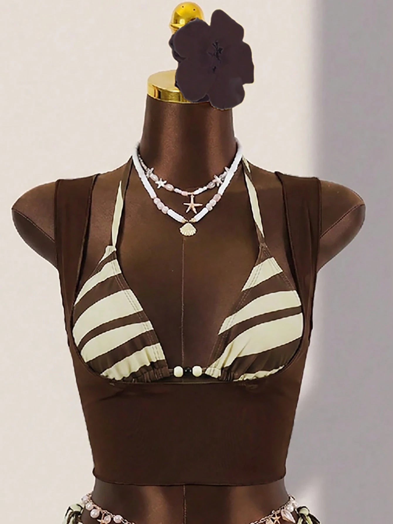 Swim Vcay Women's Summer Beach Holiday Beaded Decor Halter Tie Sexy