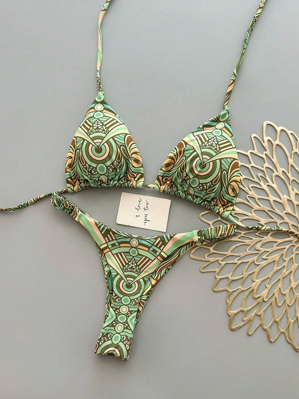 2pcs Casual Cute Elegant Sexy Bohemian Floral Tie-Up Braided Bikini