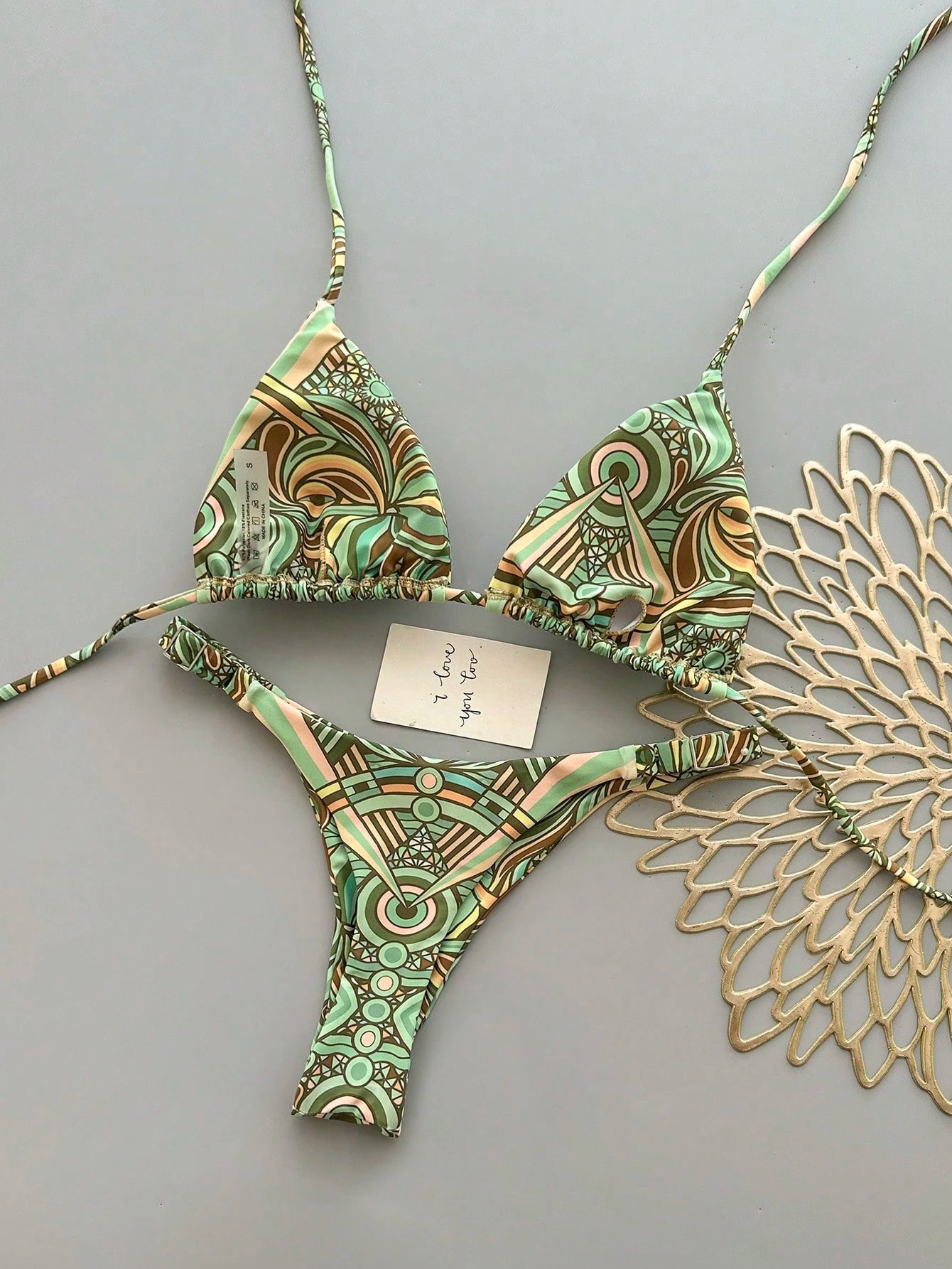 2pcs Casual Cute Elegant Sexy Bohemian Floral Tie-Up Braided Bikini