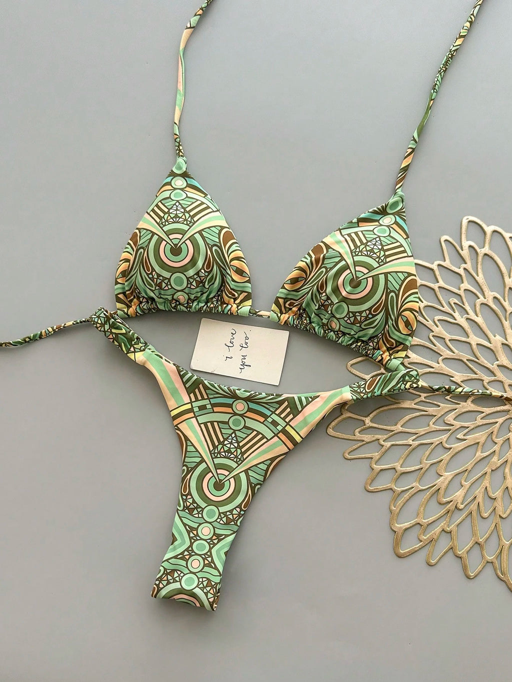 2pcs Casual Cute Elegant Sexy Bohemian Floral Tie-Up Braided Bikini