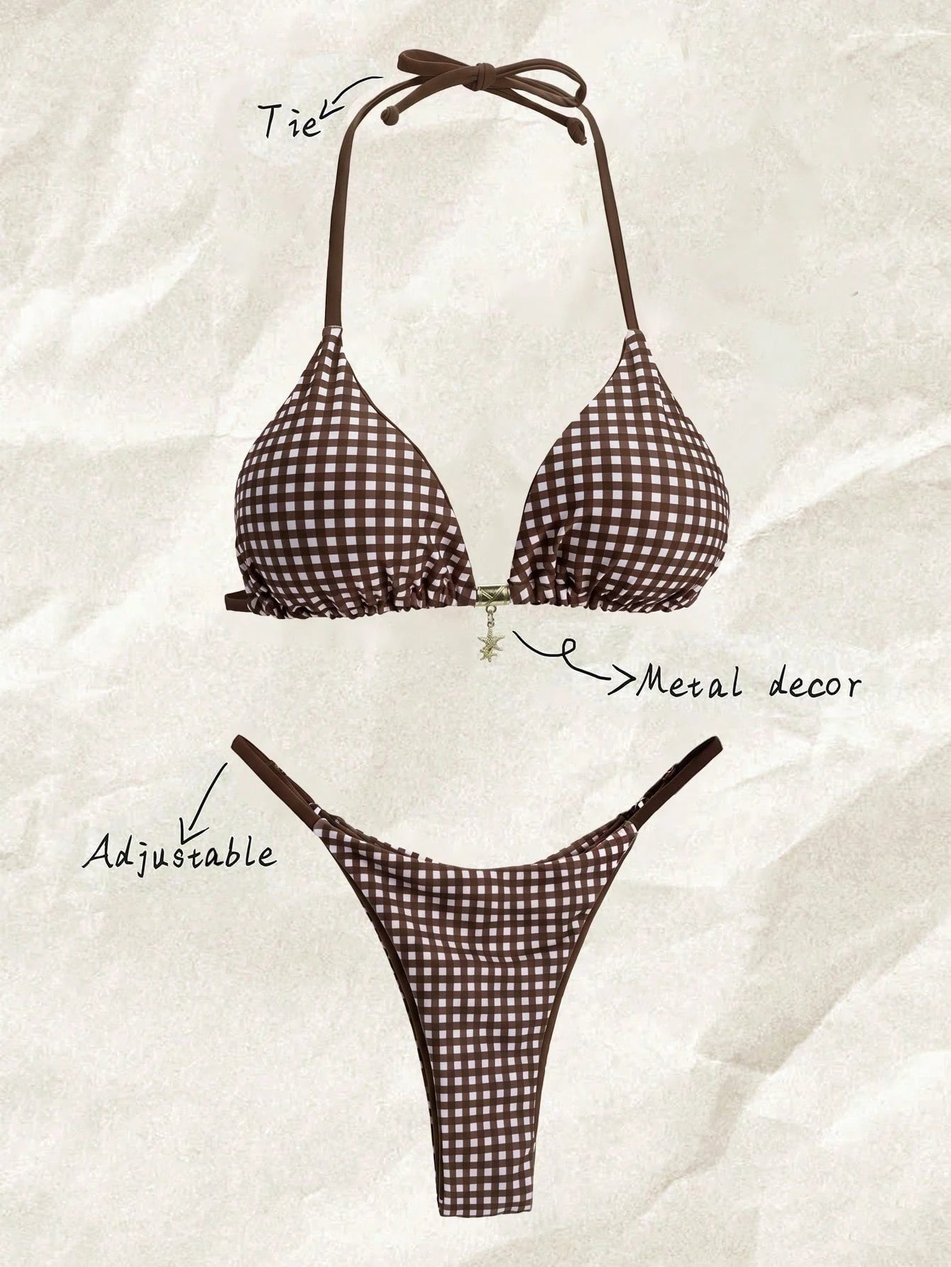 Elavelle Women's Halter Tie Back Zebra Stripe Thong Bikini Set Multicolor Fabric