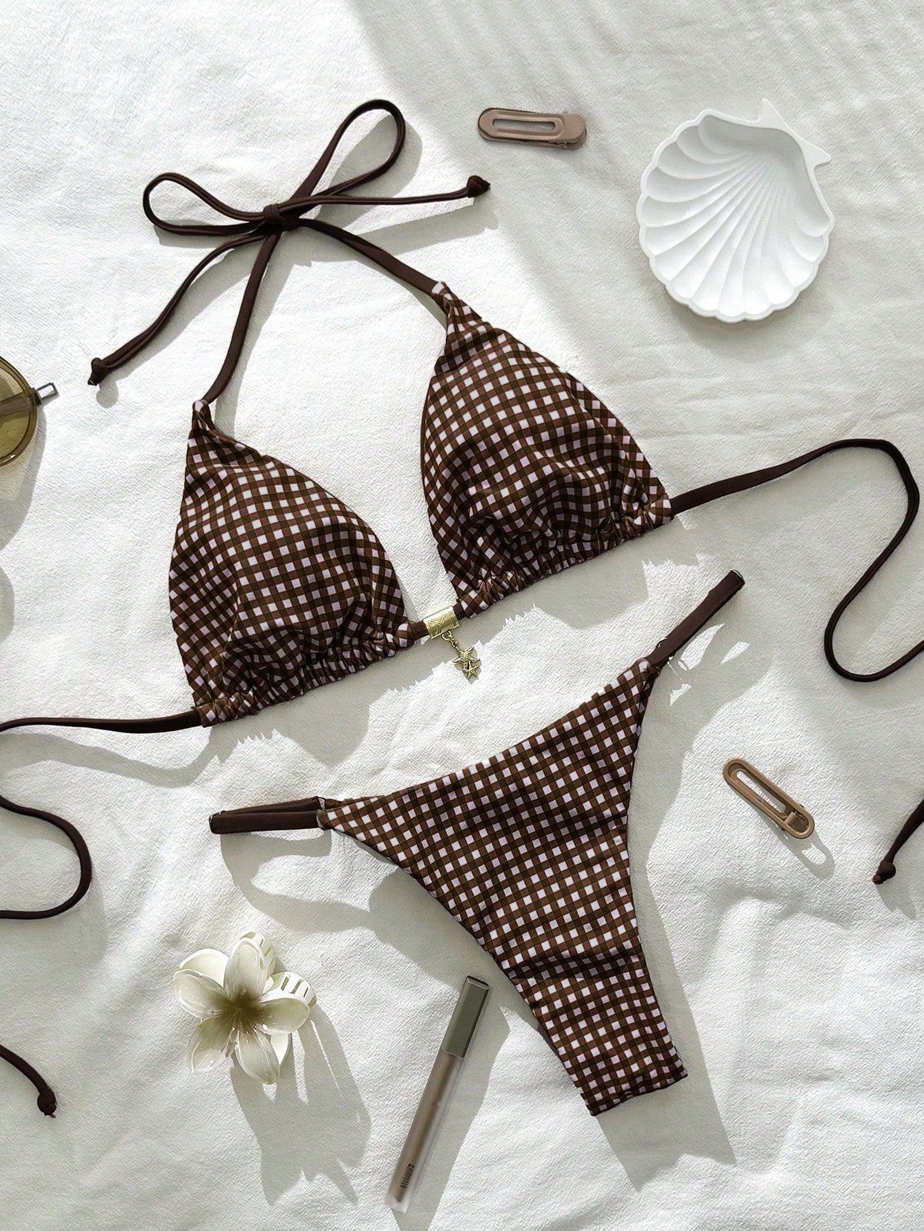 Elavelle Springbreak Women Beach Outfit, Random Print Spaghetti Strap