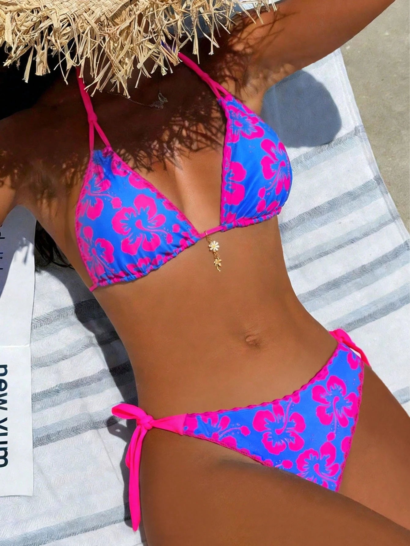 Women's Halter Tie Floral Bikini Set, Fashionable Casual Summer Holiday Beach 2 Pieces Swimwear Vacation