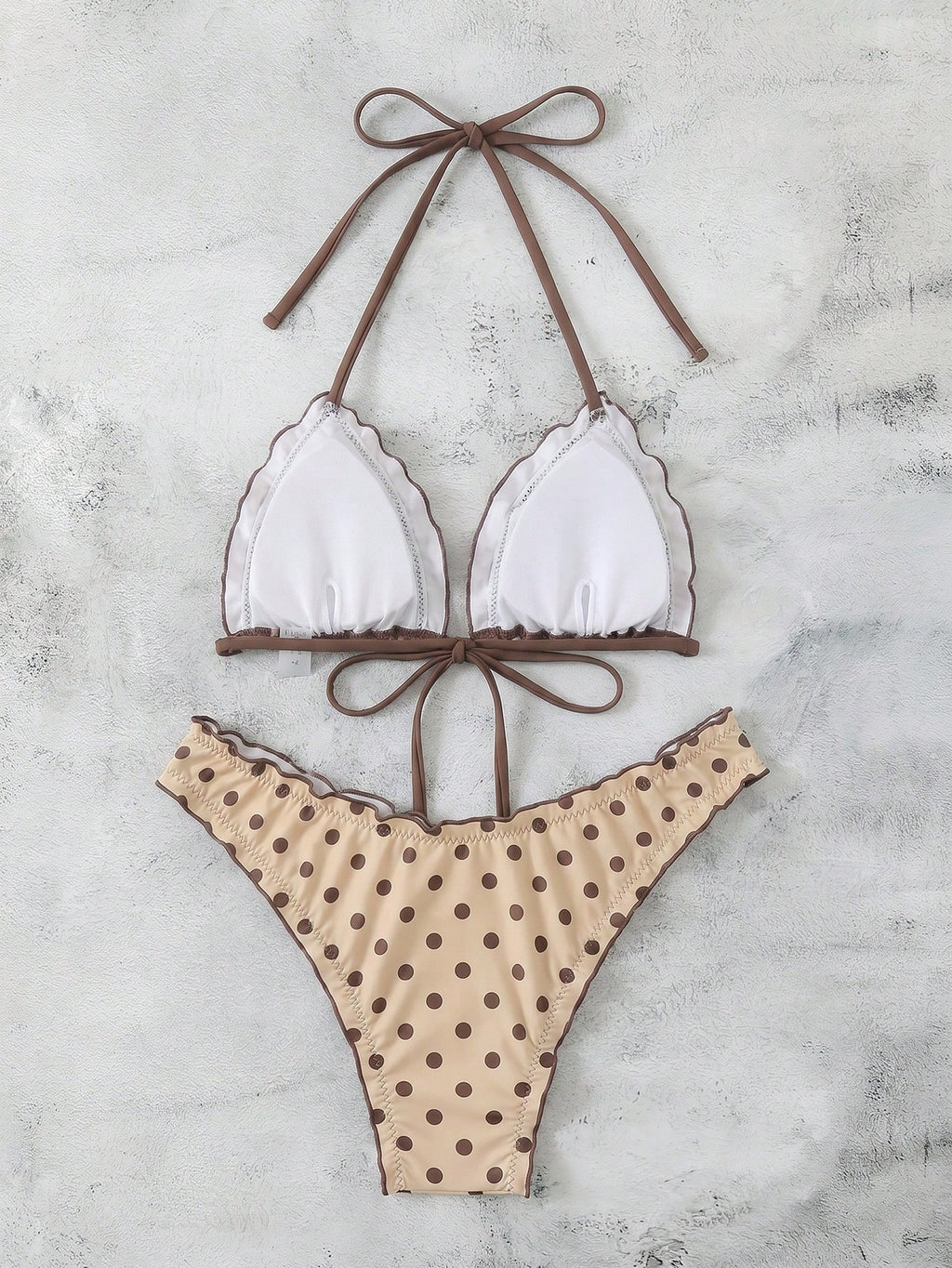 Swim Mod Women's Summer Polka Dot Print Camisole Tie Bow Bikini Two Pieces Swimw