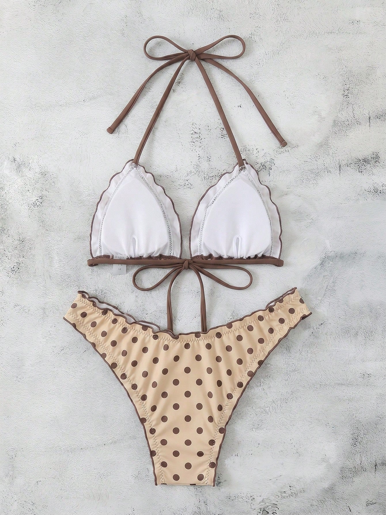 Swim Mod Women's Summer Polka Dot Print Camisole Tie Bow Bikini Two Pieces Swimw