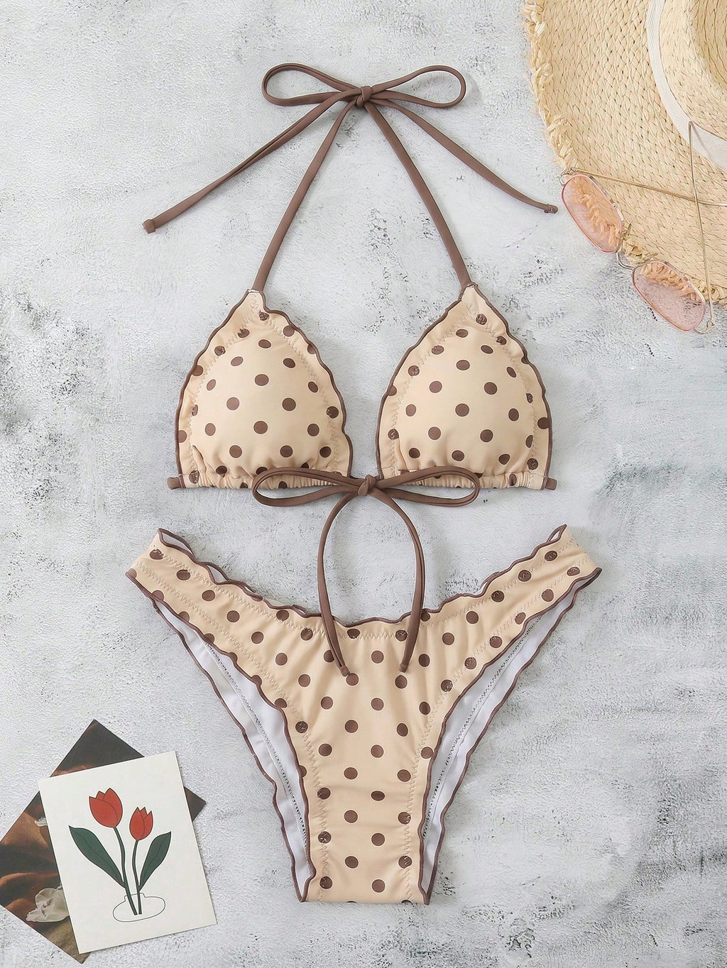 Swim Mod Women's Summer Polka Dot Print Camisole Tie Bow Bikini Two Pieces Swimwear Beach Holiday Vacation - image 8