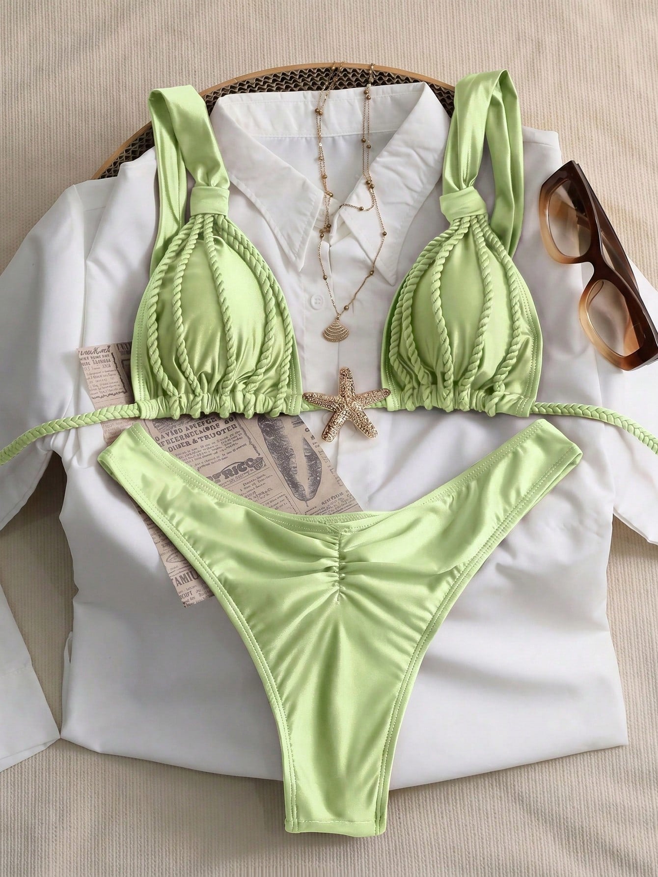 Swim Chiccia Women's 2-Piece Ruffled Strap Bikini Set,Teal