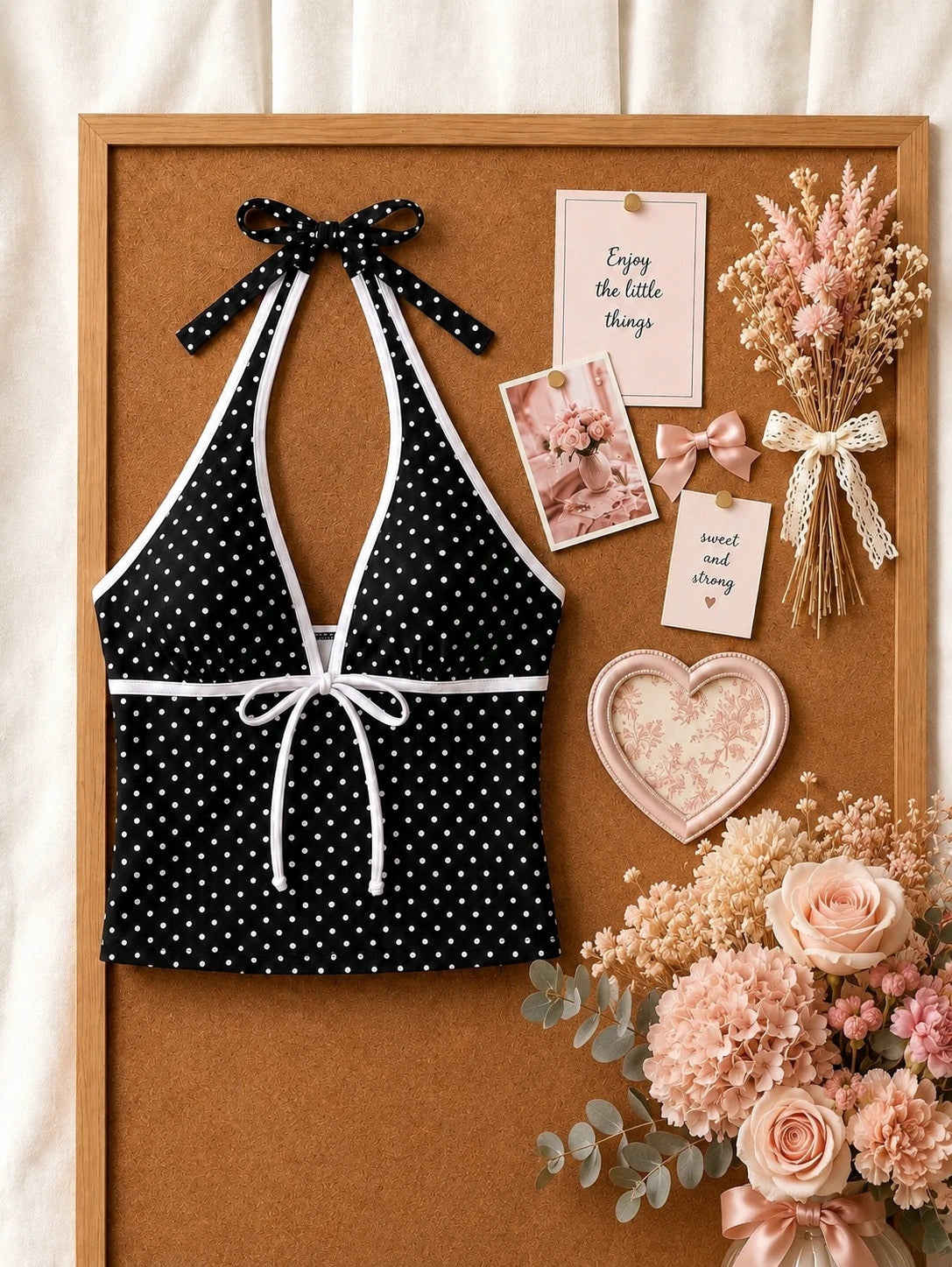New Summer Fresh Sweet Cute Blue & White Polka Dot Halter Neck Bikini