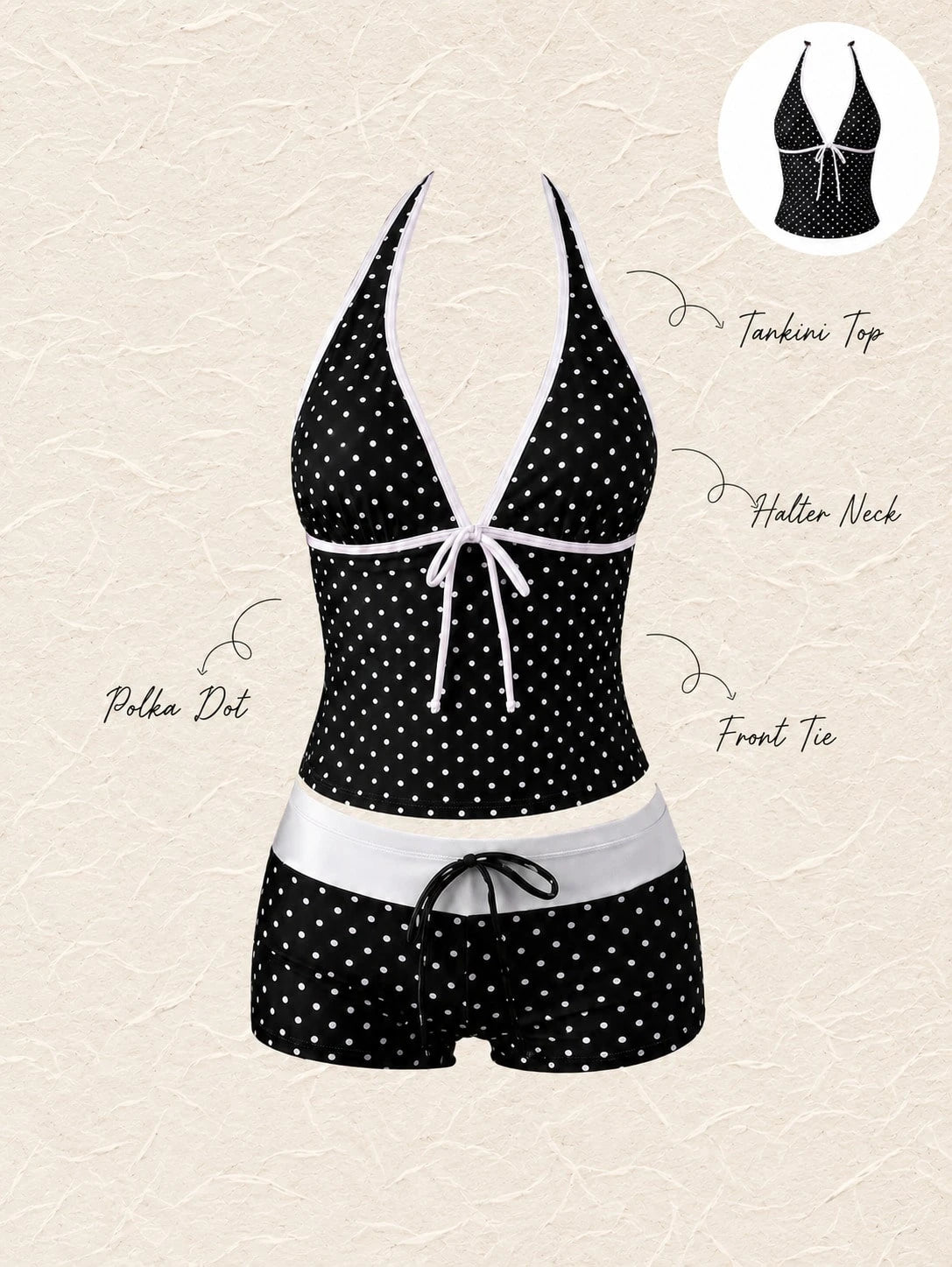 New Summer Fresh Sweet Cute Blue & White Polka Dot Halter Neck Bikini