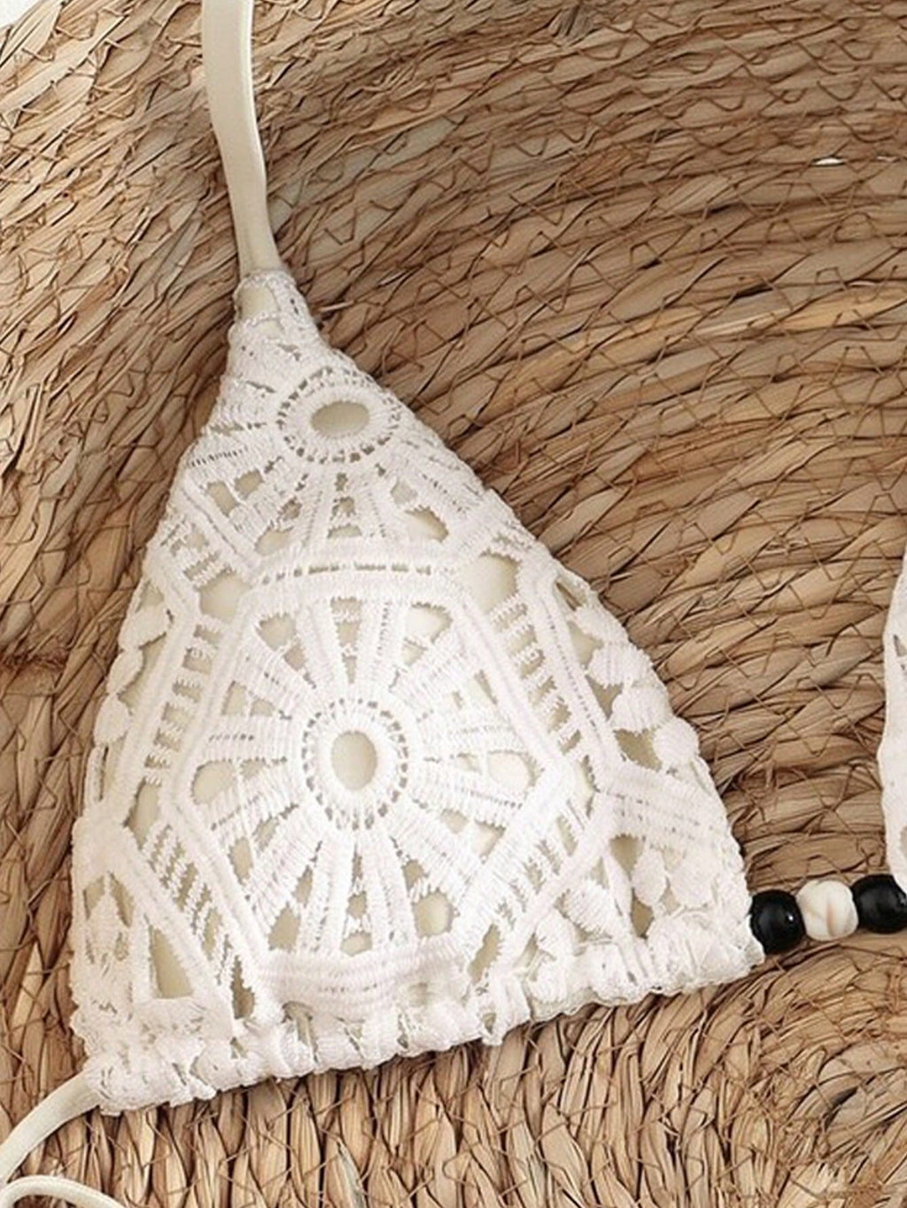 Bonvoyette Women's 2-Piece White Crochet Lace Triangle Bikini