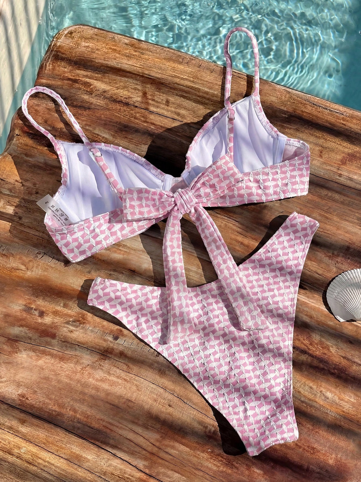 Bikinx Women's Jacquard Textured Fabric Bikini Swimwear, Spaghetti Strap Backless Tie-Up, Suitable For Beach - image 19
