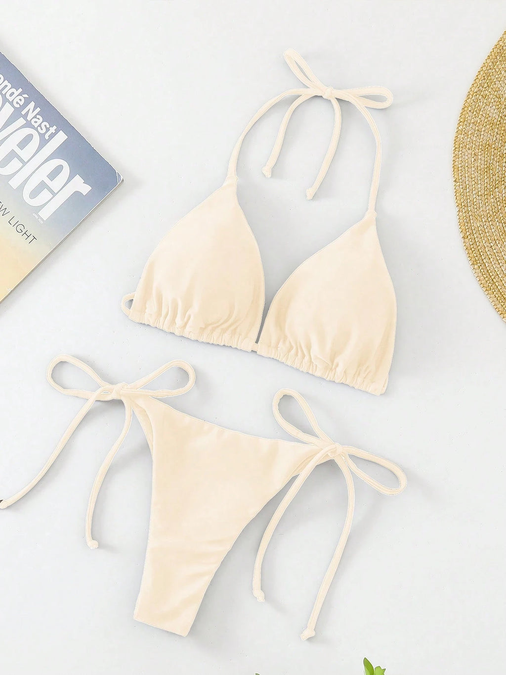 Oceva Solid Color Sexy Tie-Up Bikini Two-Piece Swimsuit Set Beachwear
