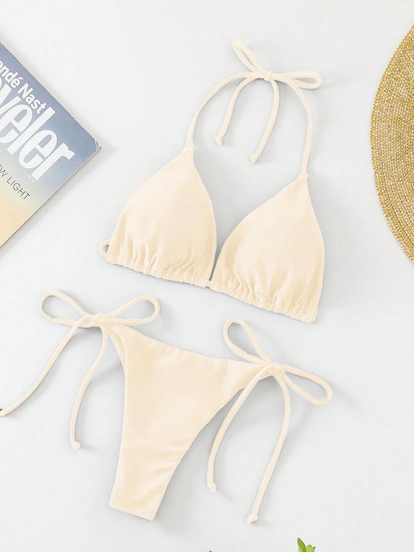 Oceva Solid Color Sexy Tie-Up Bikini Two-Piece Swimsuit Set Beachwear