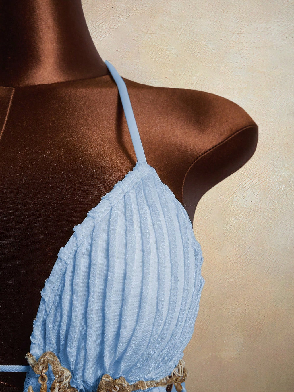 Zestiva Women's 2 Pieces Wavy Striped Shell Tape Splice Tie Neck