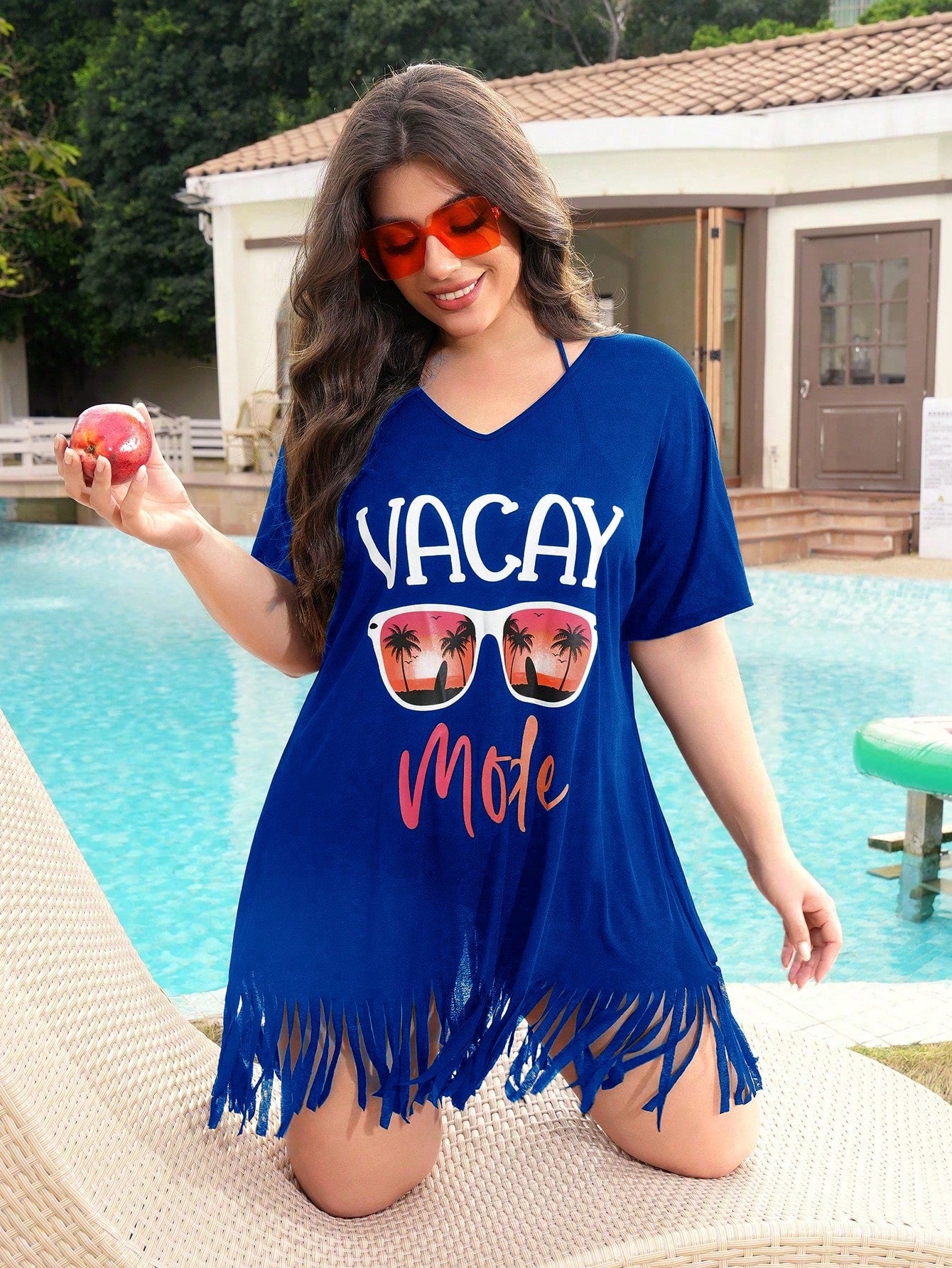 Swim Lushoire Women Plus Size Printed V-Neck Short Sleeve Loose Beach Coverup For Summer Beach Vacation - image 12