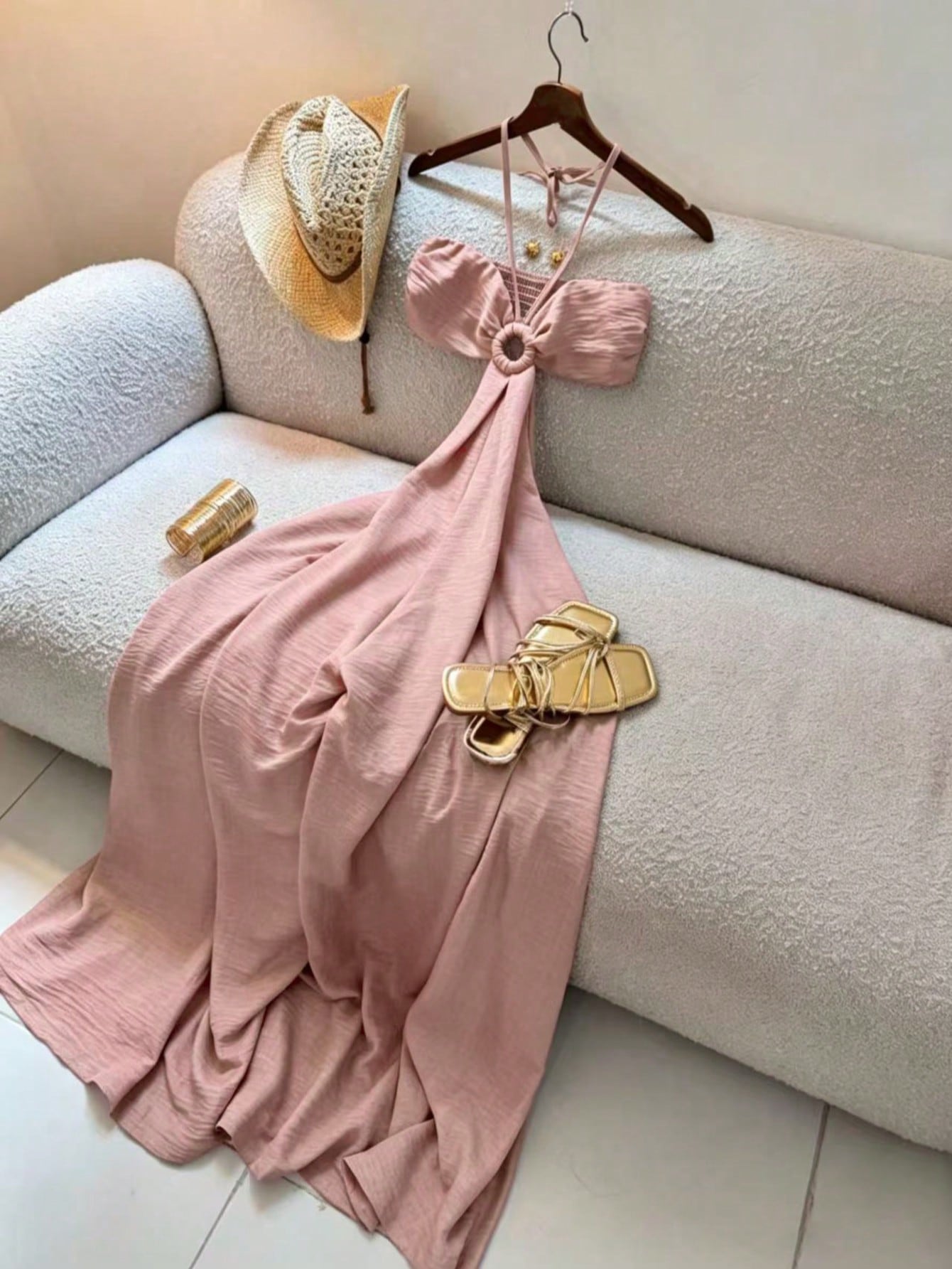 Women's Vacation Style Midi Dress, Print Backless Hollow Out Spaghetti Strap Dress, Summer Party Elegant - image 14