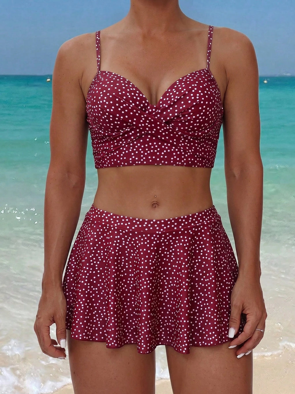 Swim Vcay Women's Summer Beach Polka Dot Ruched Spaghetti Strap