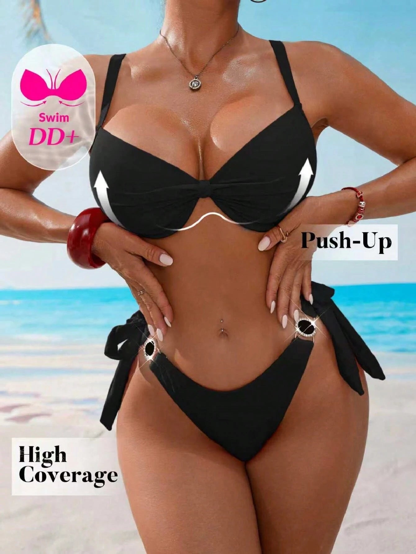 Swim DD+ DD+ Cup Push-Up Underwired Low Waist Bikini Set For Summer Beach Vacation - image 4
