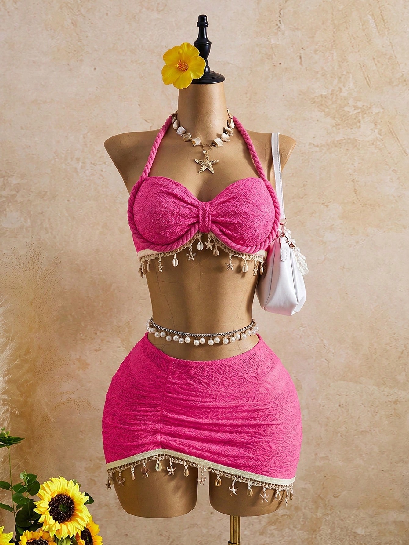 Bellisia Women's Latest Fashion Twisted Rope Halter Strap, Beach Outfit With Ocean Accessories, Beige - image 5