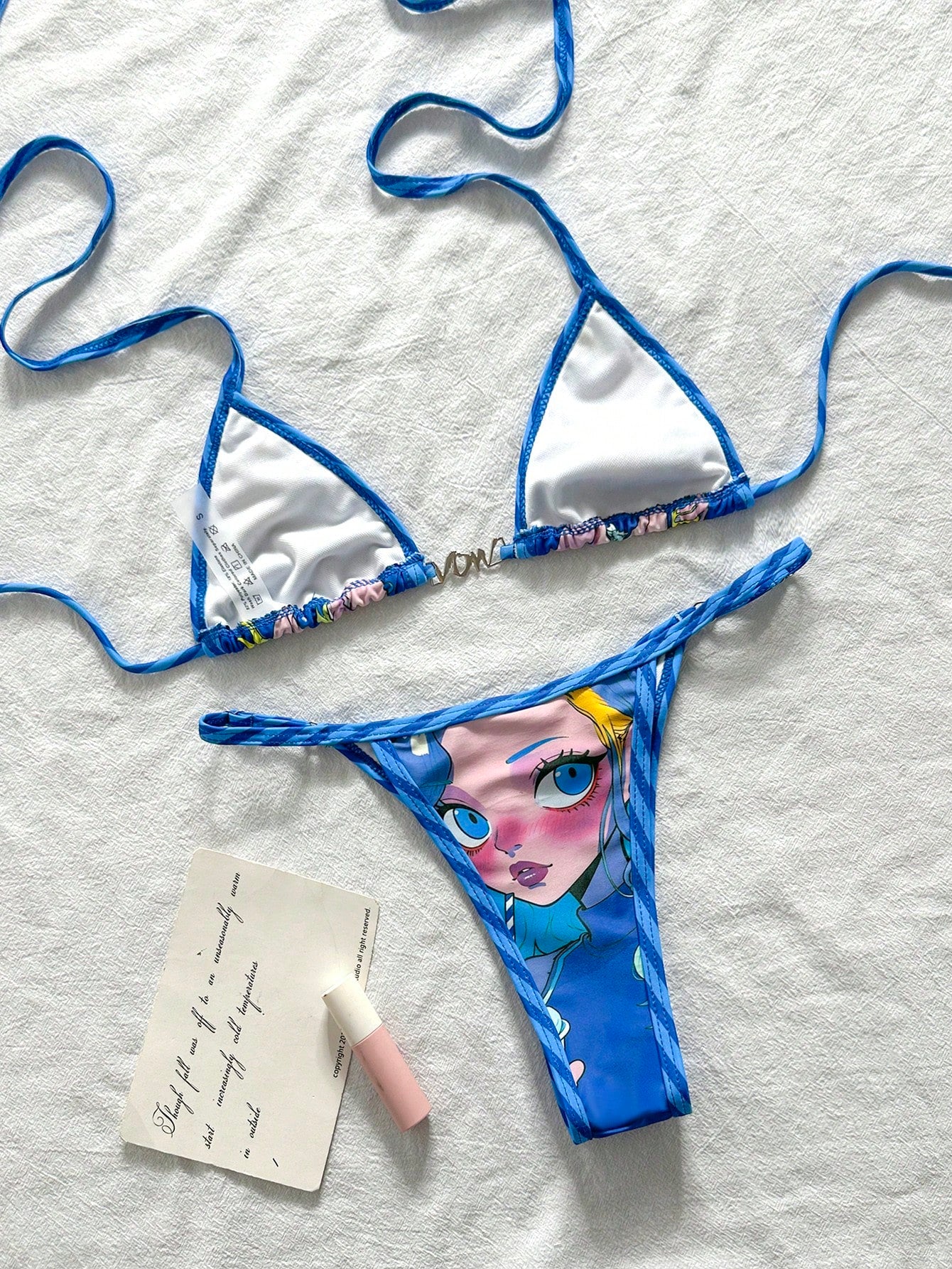 Swim Vcay Women's Baby Blue Y2k Cartoon Print Halter Tie Bikini