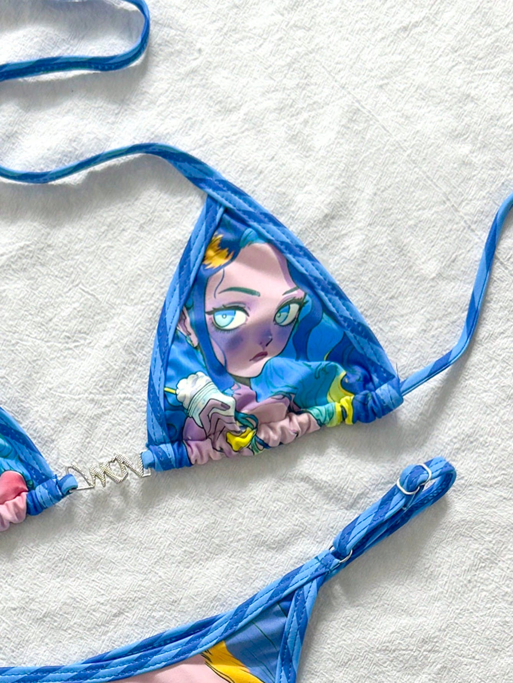 Swim Vcay Women's Baby Blue Y2k Cartoon Print Halter Tie Bikini